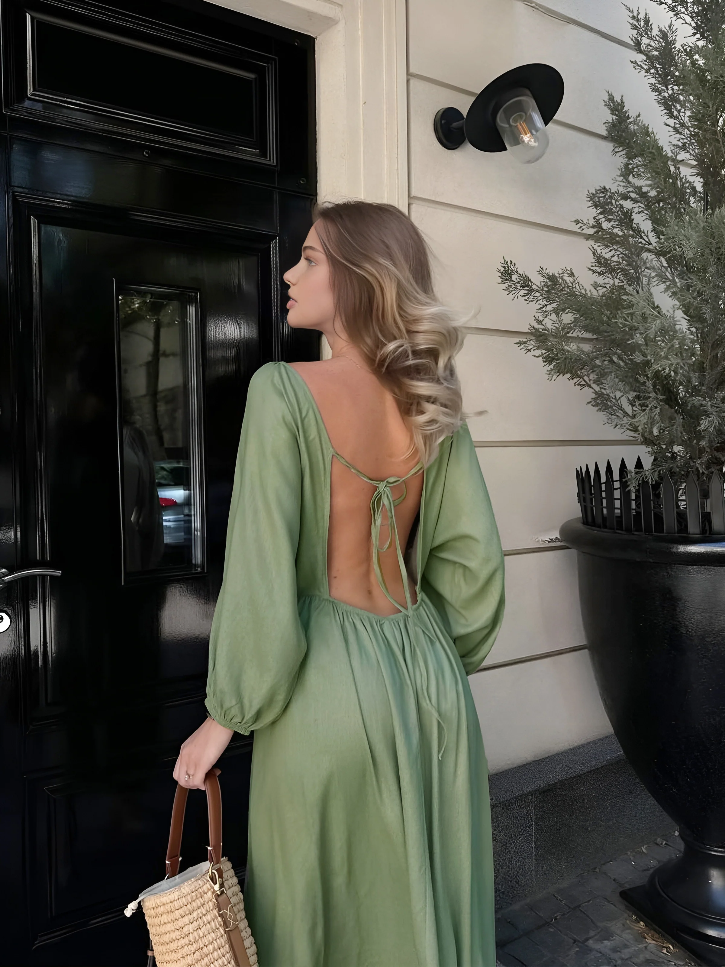 Loose Pleated Tie Back Dress - Image 3