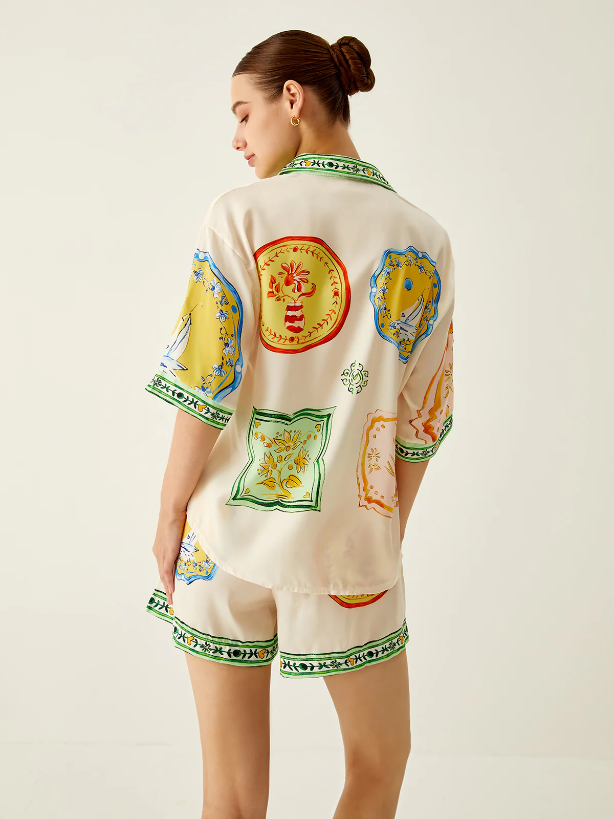 Loosen Printed Satin Shorts Set - Image 6
