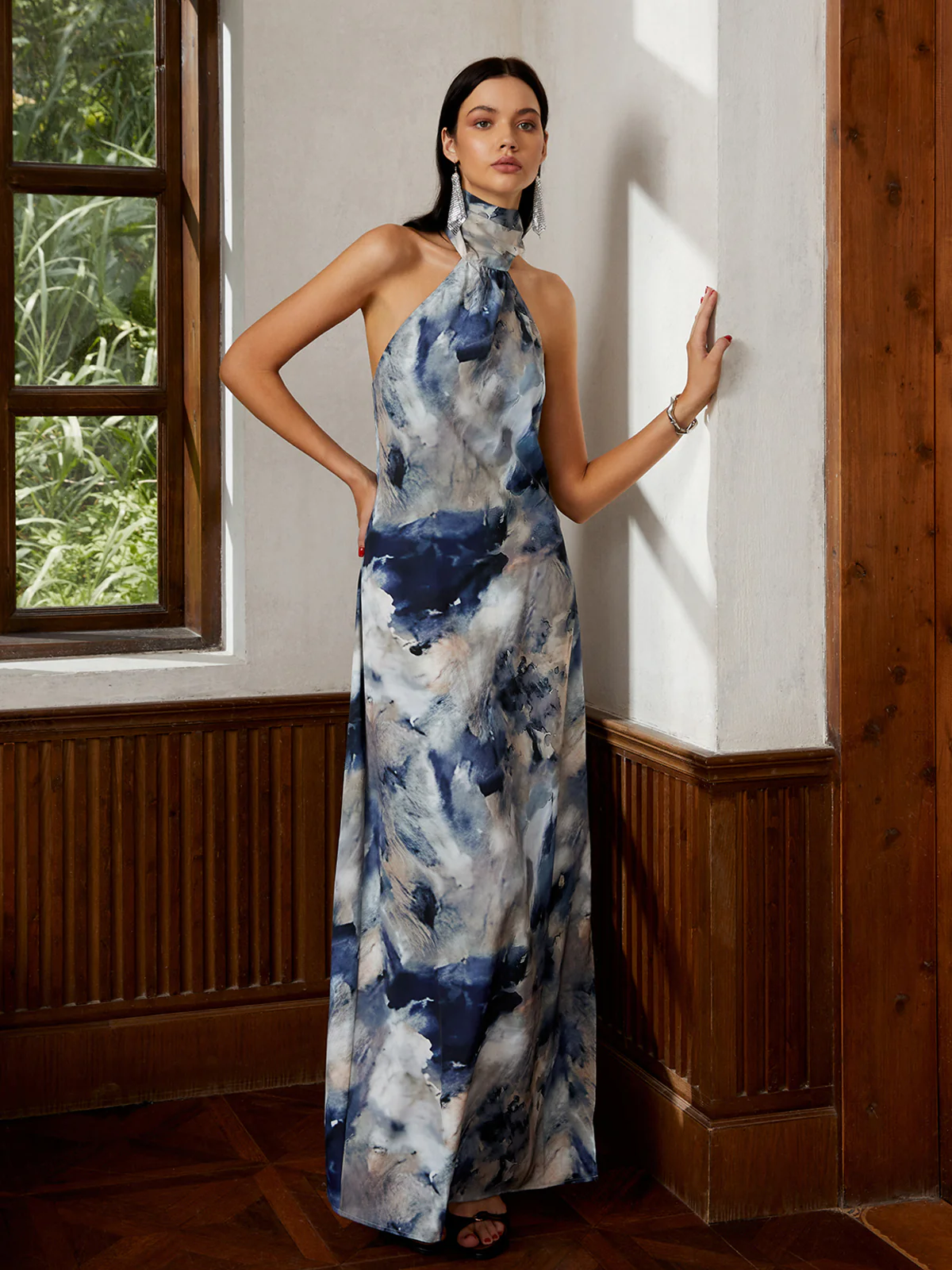 Love Era Tie Dye Satin Halter Long Dress - Image 4