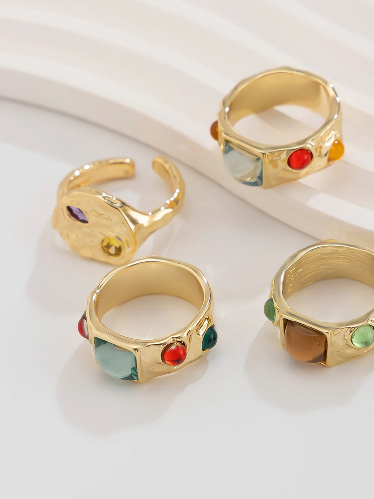 Luxury Multicolor Gemstone Gold Rings Set - Image 3