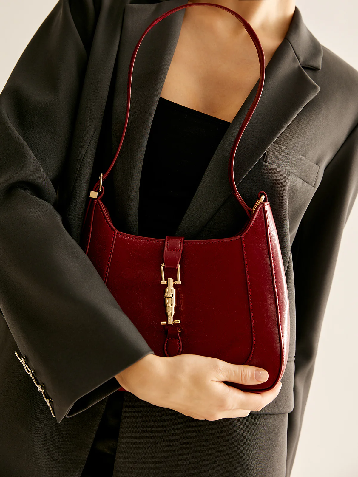 Magnet Closure Zipper Shoulder Bag - Image 5