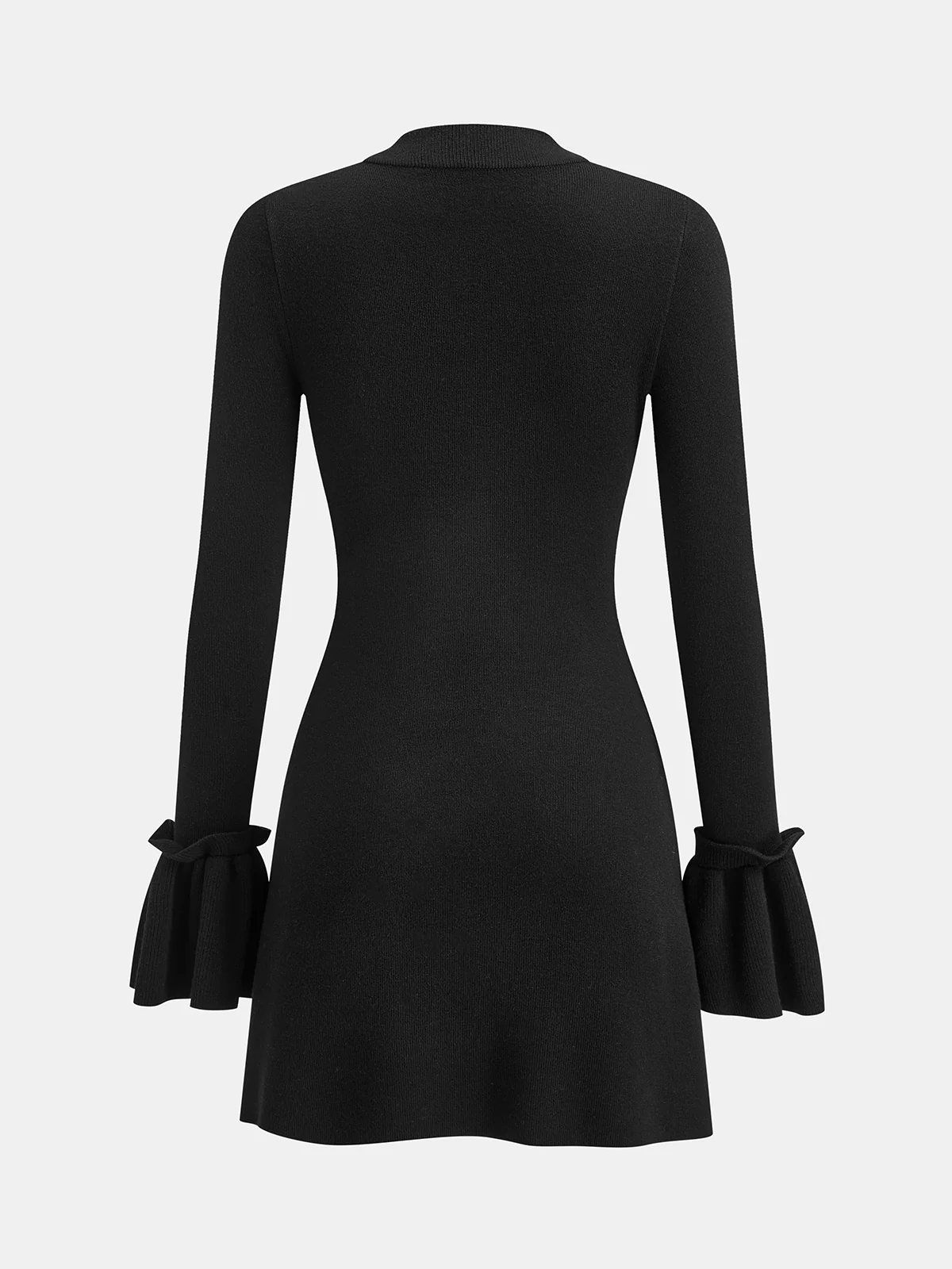Mandarin Collar Bell Sleeve Metal Detail Knit Dress - Image 2