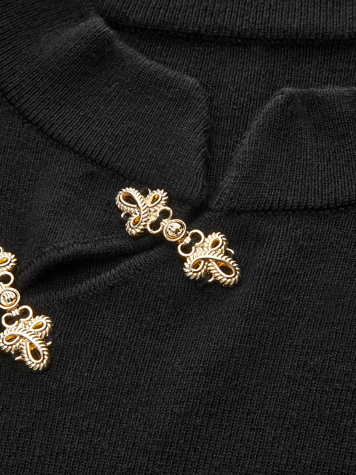 Mandarin Collar Bell Sleeve Metal Detail Knit Dress - Image 4