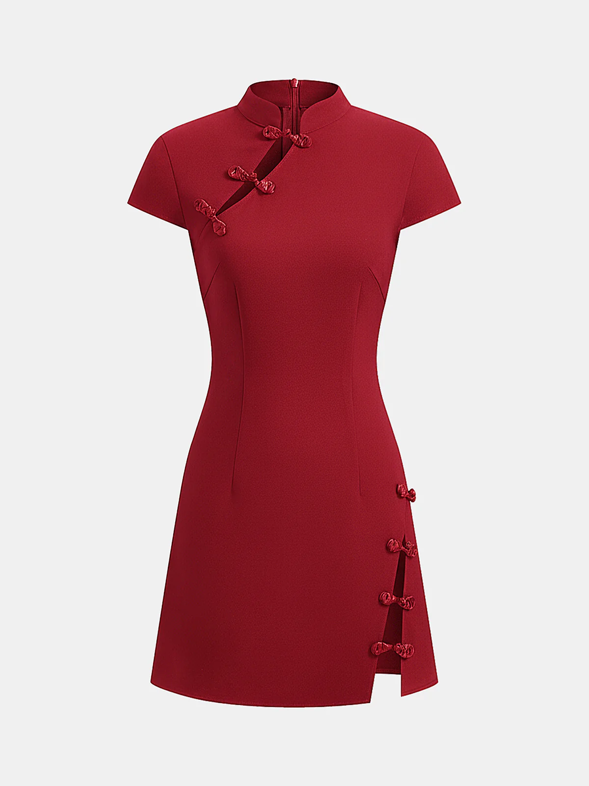 Mandarin Collar Frog Button Mini Dress - Image 5