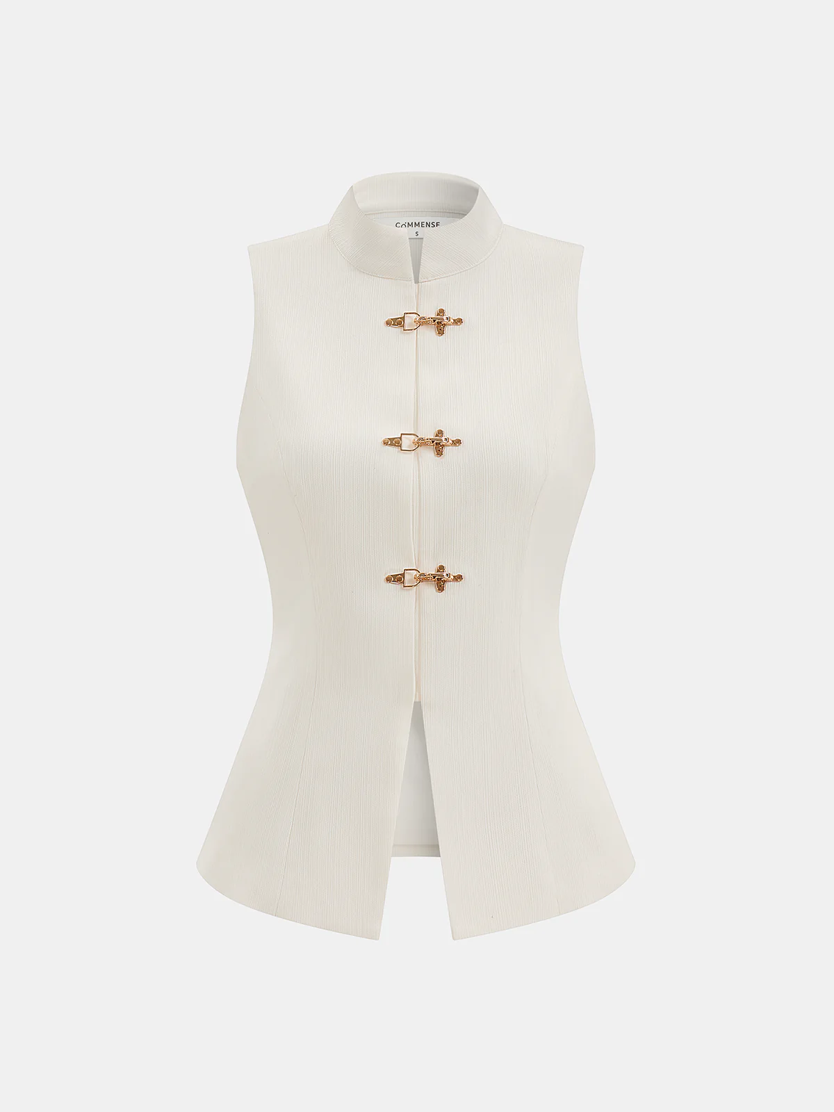 Mandarin Collar Metal Clasp Fitted Vest