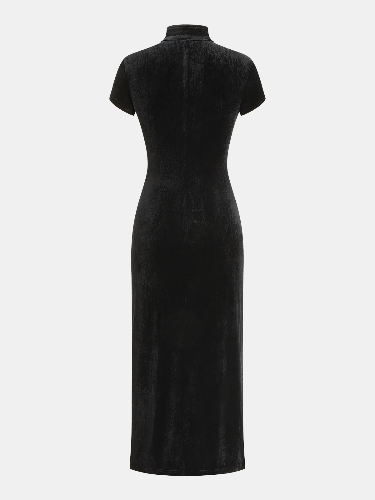 Mandarin Collar Velvet Frog-Closure Slit Dress - Image 2