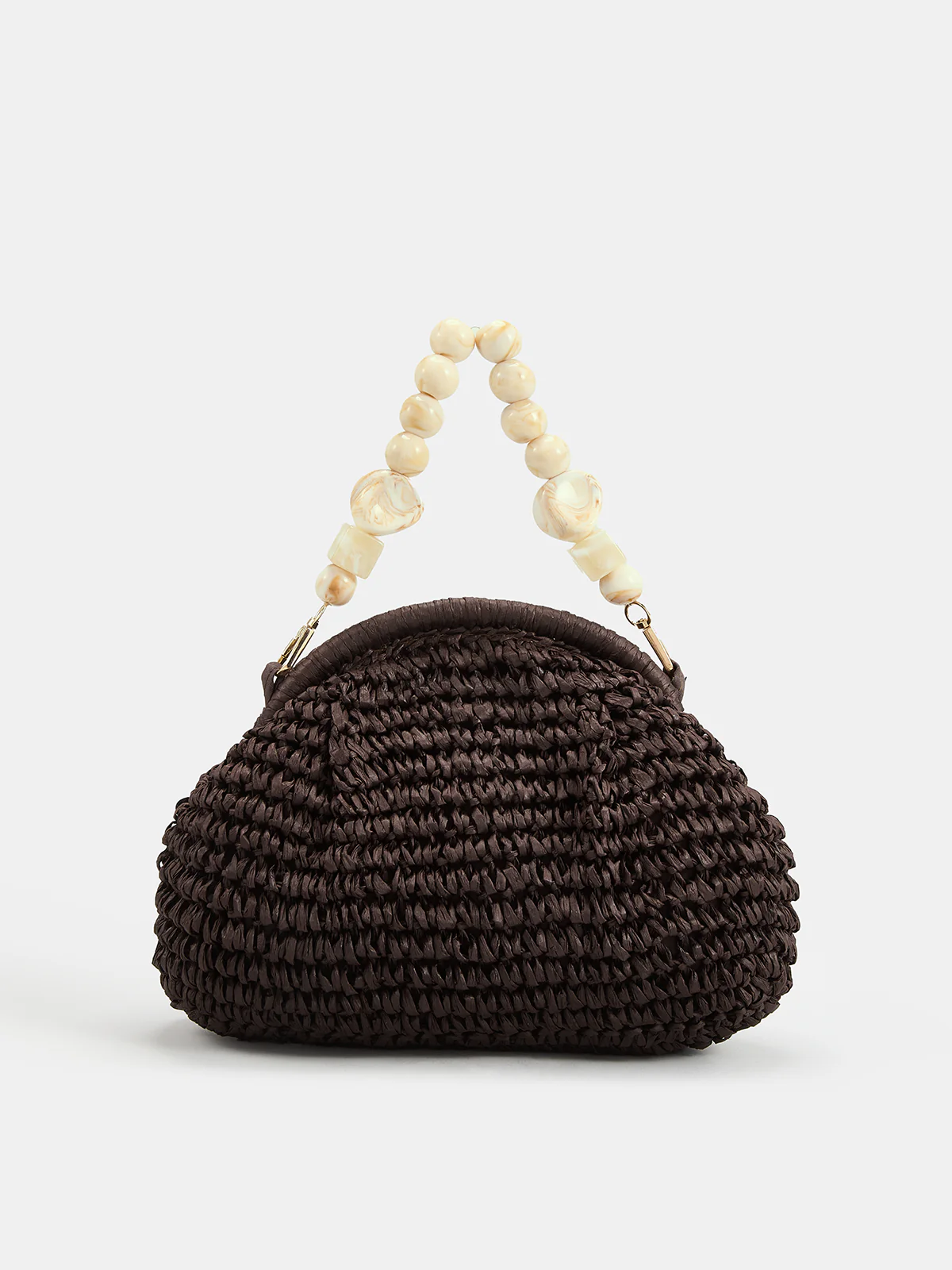Marble Bead Chain Straw Woven Handbag - Image 2