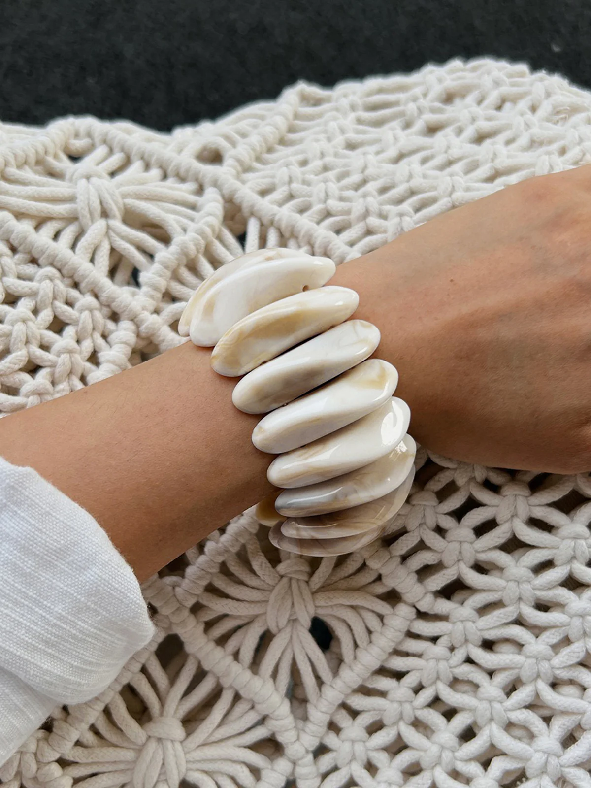 Marble Effect Crescent Beaded Bracelet