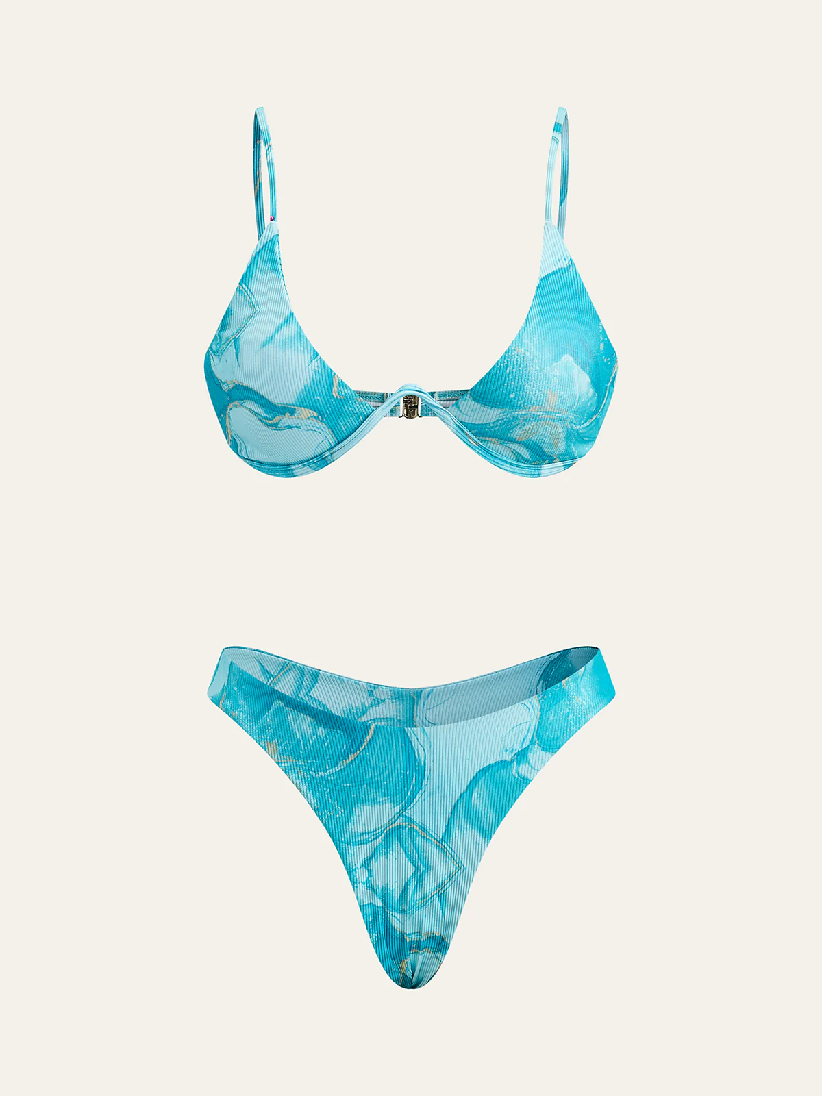 Marble Print Bikini Set With Cover-Up Skirt - Image 2