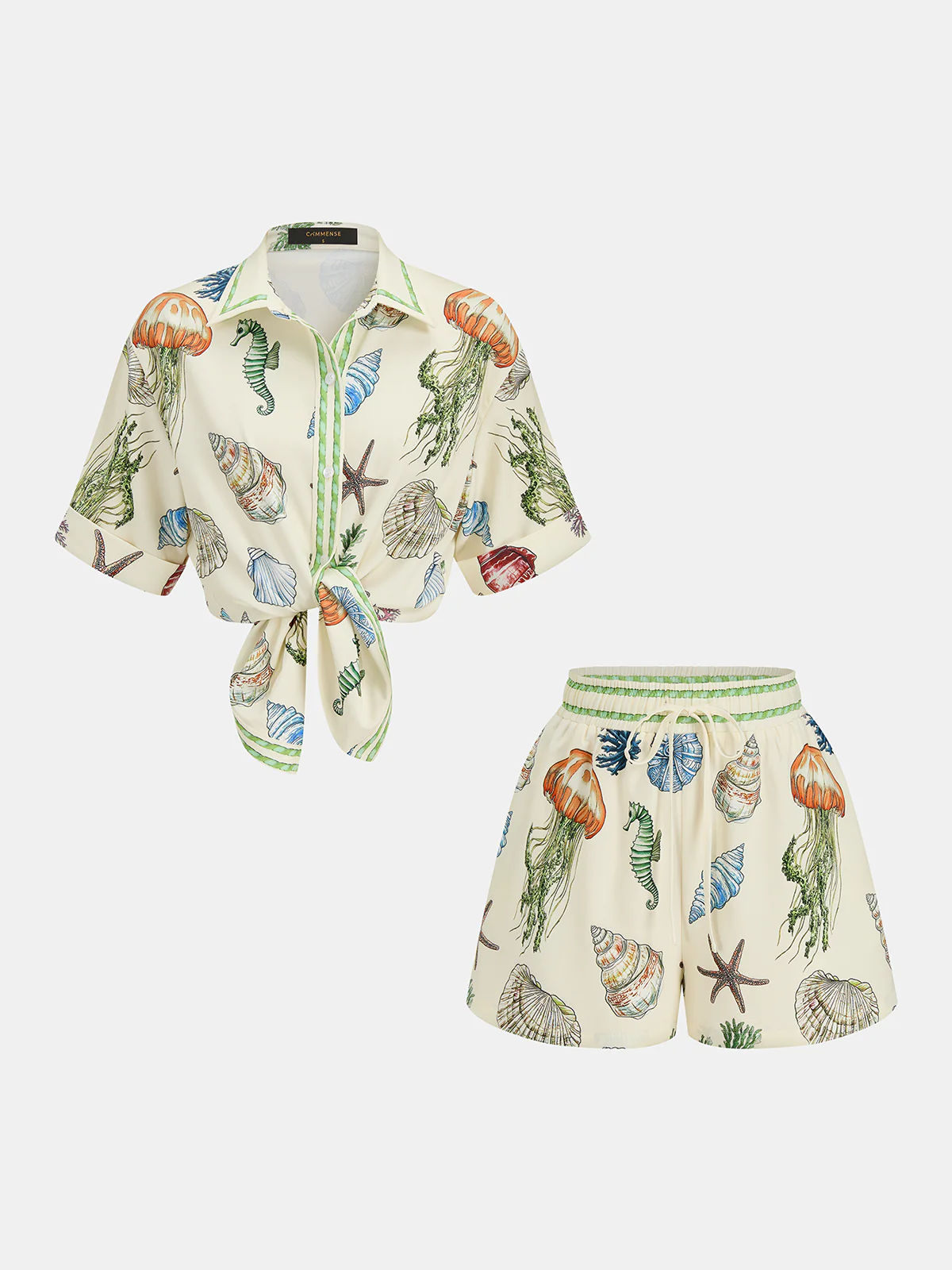 Marine Print Shirt & Drawstring Shorts Set - Image 2