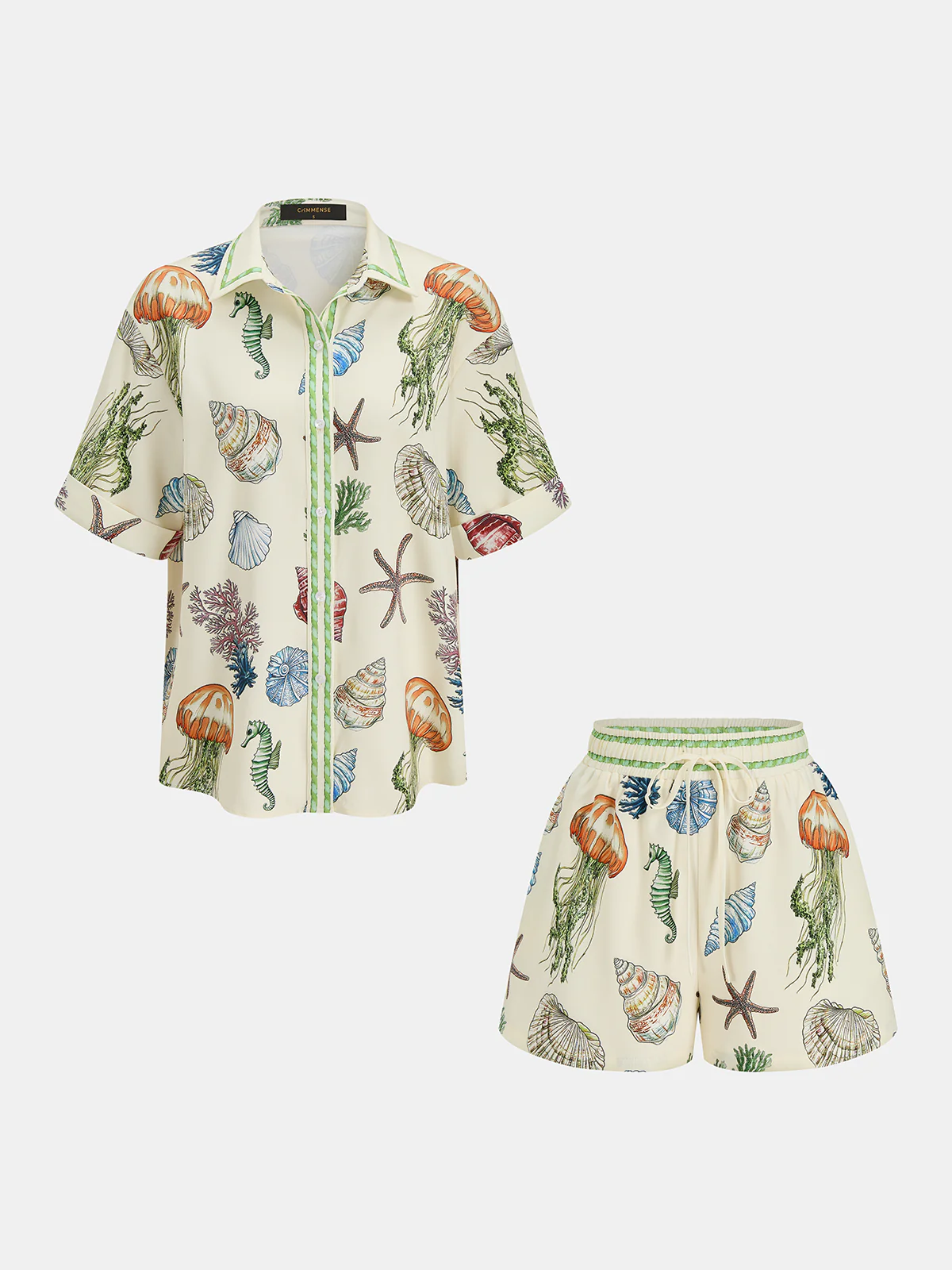 Marine Print Shirt & Drawstring Shorts Set - Image 3