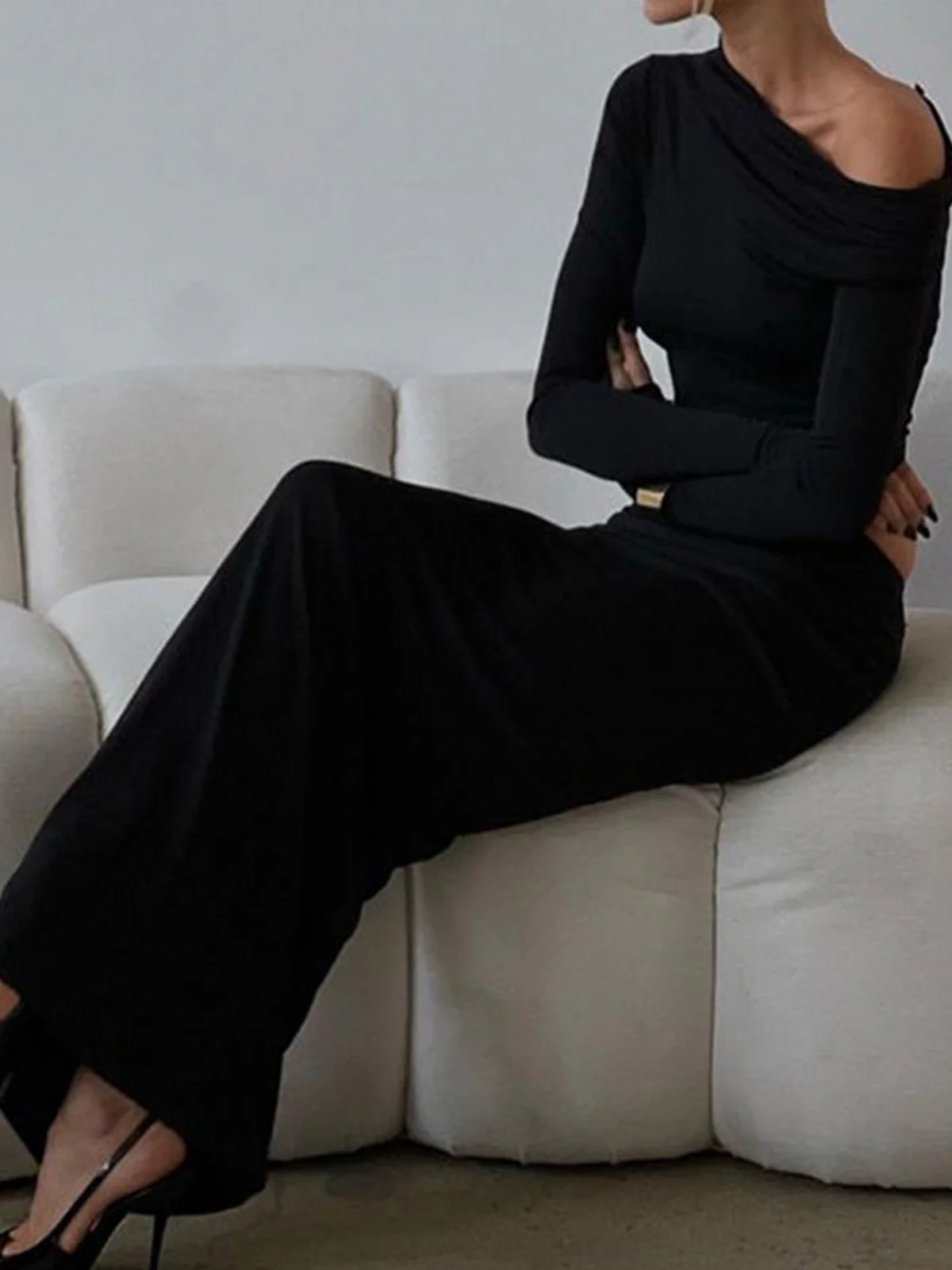 Matte Jersey One Shoulder Off Maxi Skirt Set - Image 3