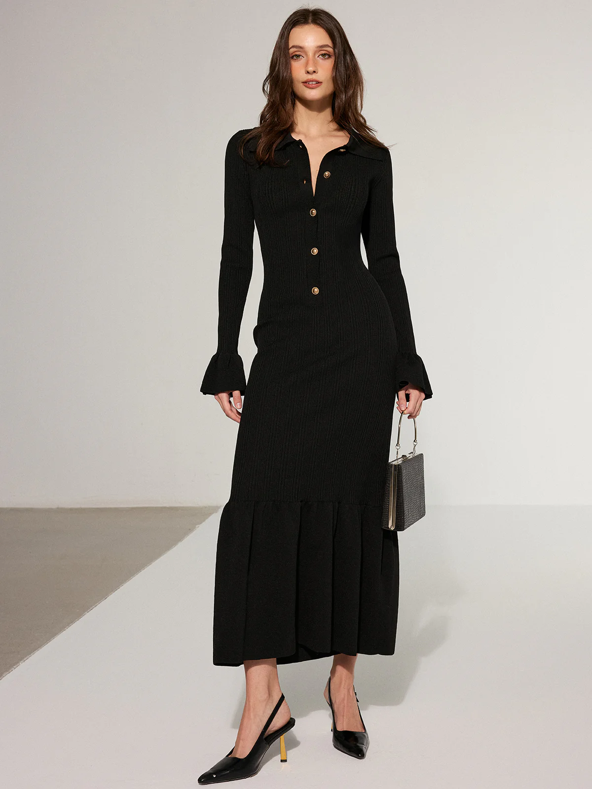 Mermaid Hem Collared Knit Maxi Dress - Image 6
