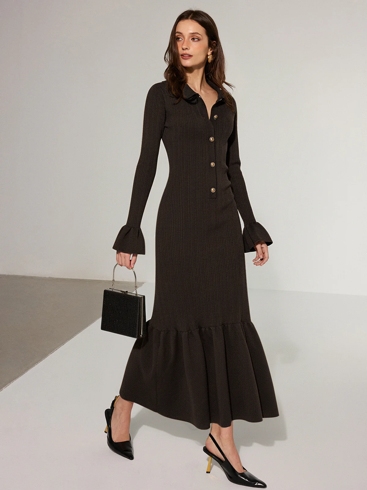 Mermaid Hem Collared Knit Maxi Dress - Image 8