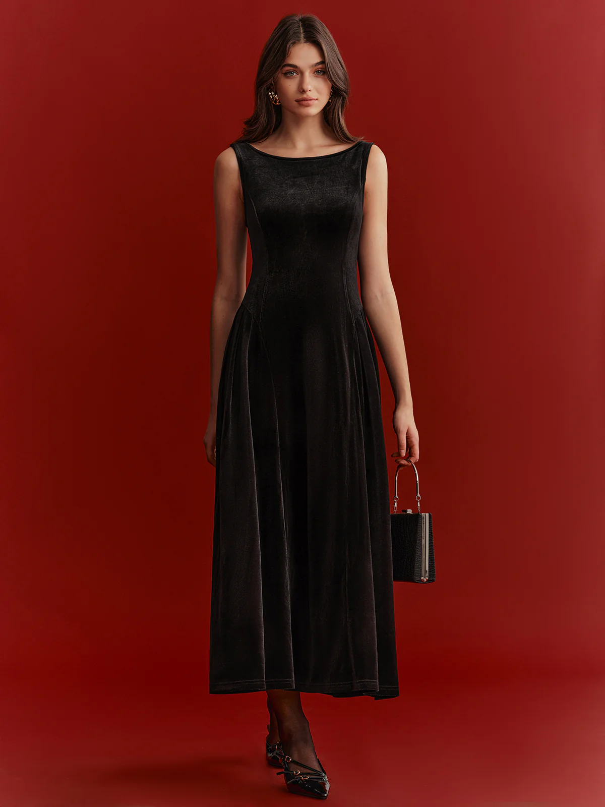 Mesh Back Bow Detail Velvet Maxi Dress - Image 3