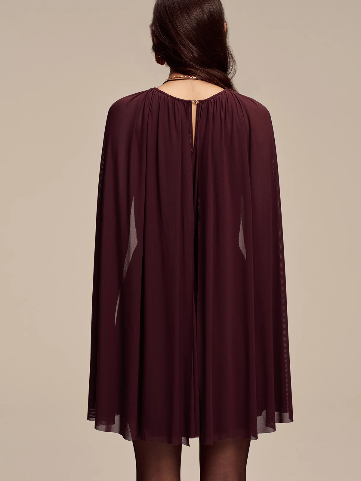 Mesh Cape Sleeve Tie-Waist Mini Dress - Image 6