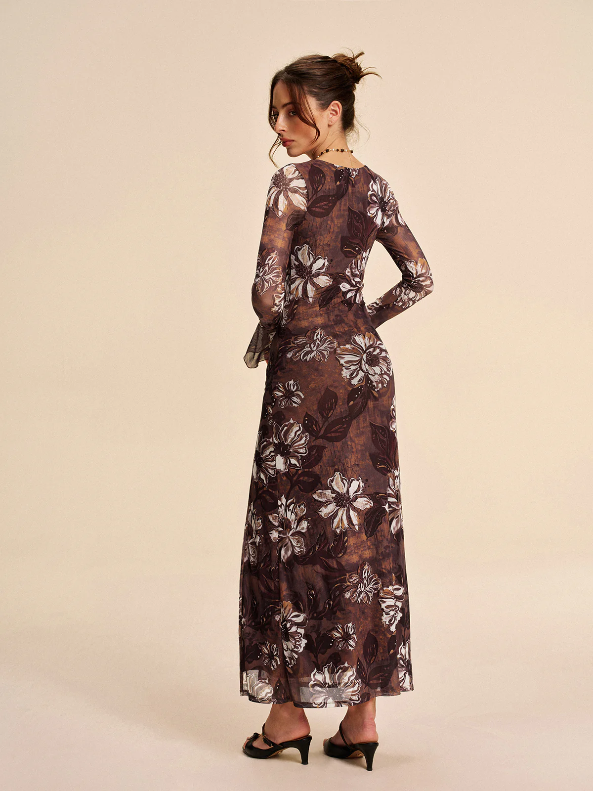 Semi-Sheer Mesh Floral Cutout Slit Dress - Image 7