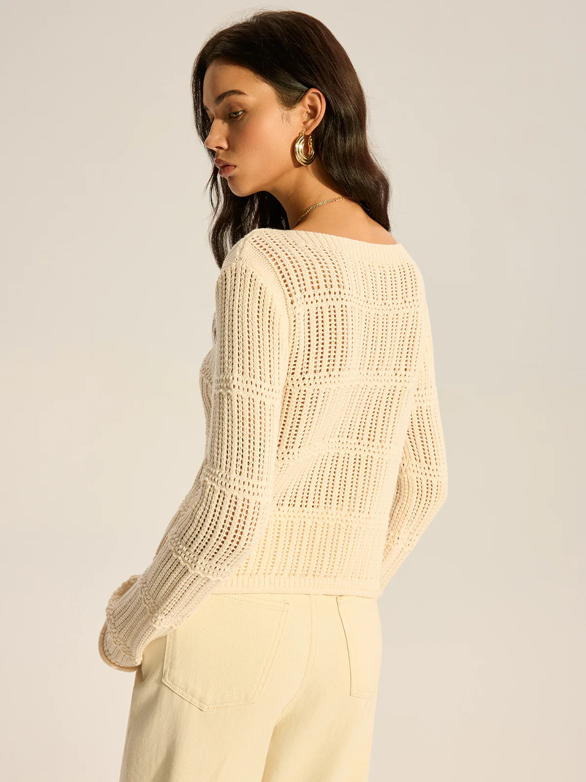 Mesh-Knit Long-Sleeve Sweater - Image 6