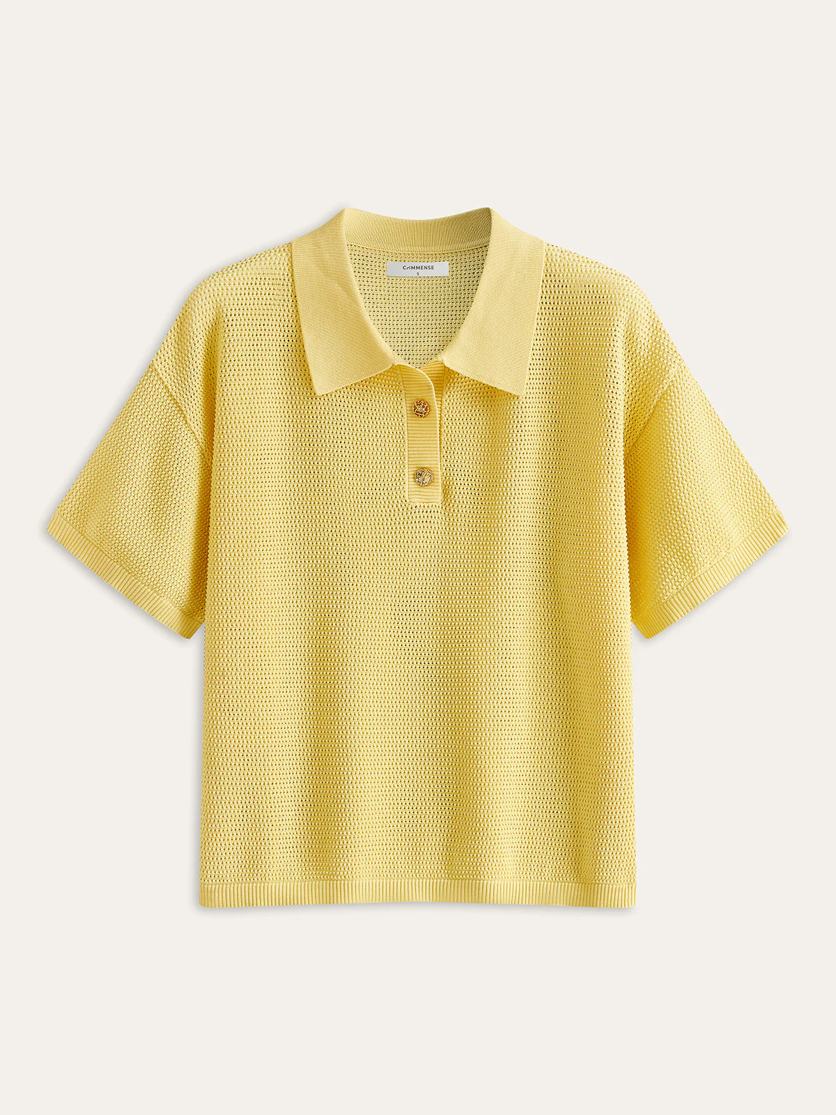 Mesh-Knit Polo-Style Top