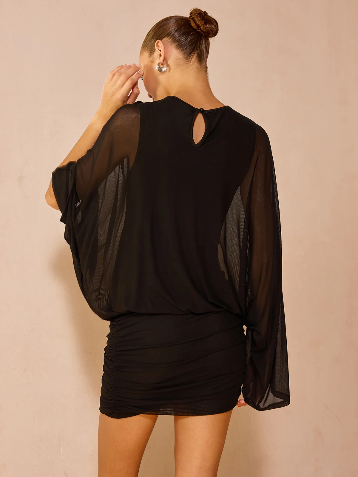 Mesh Long Sleeve Ruched Mini Dress - Image 6
