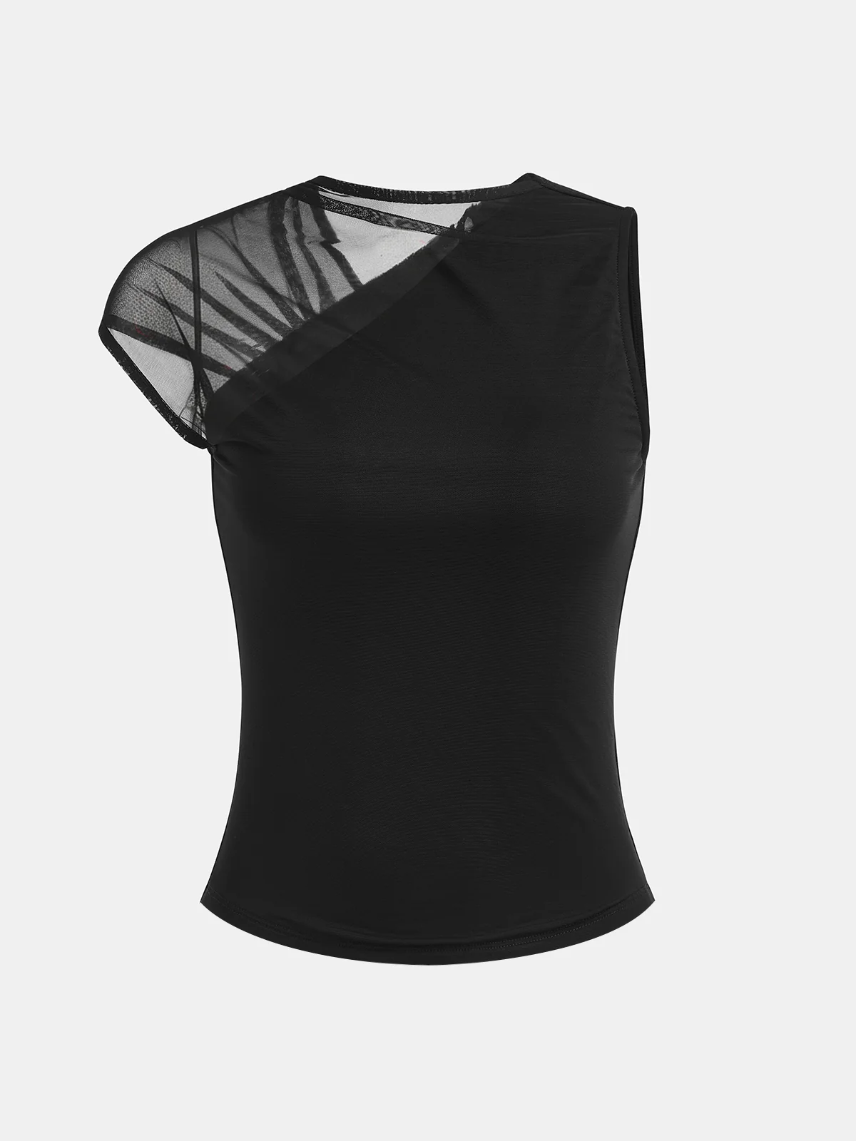 Mesh-Panel Asymmetrical Sleeveless Top - Image 2