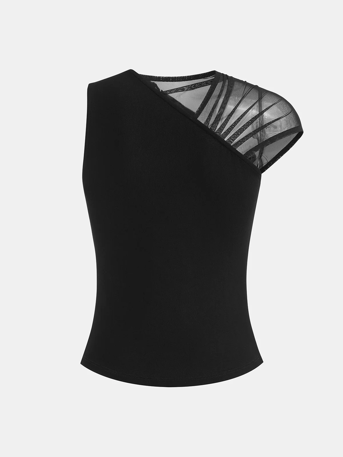 Mesh-Panel Asymmetrical Sleeveless Top - Image 3