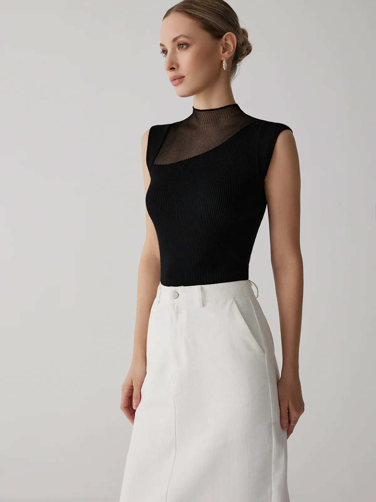 Mesh Patchwork Sleeveless Top - Image 2