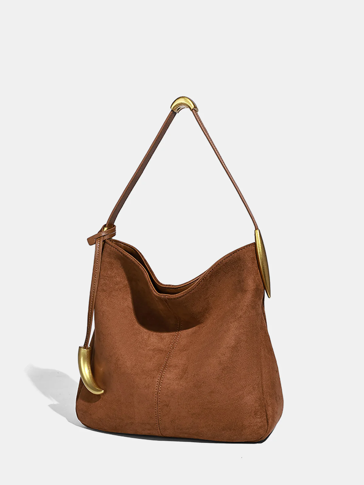Metal Accent Faux Suede Hobo Bag - Image 2