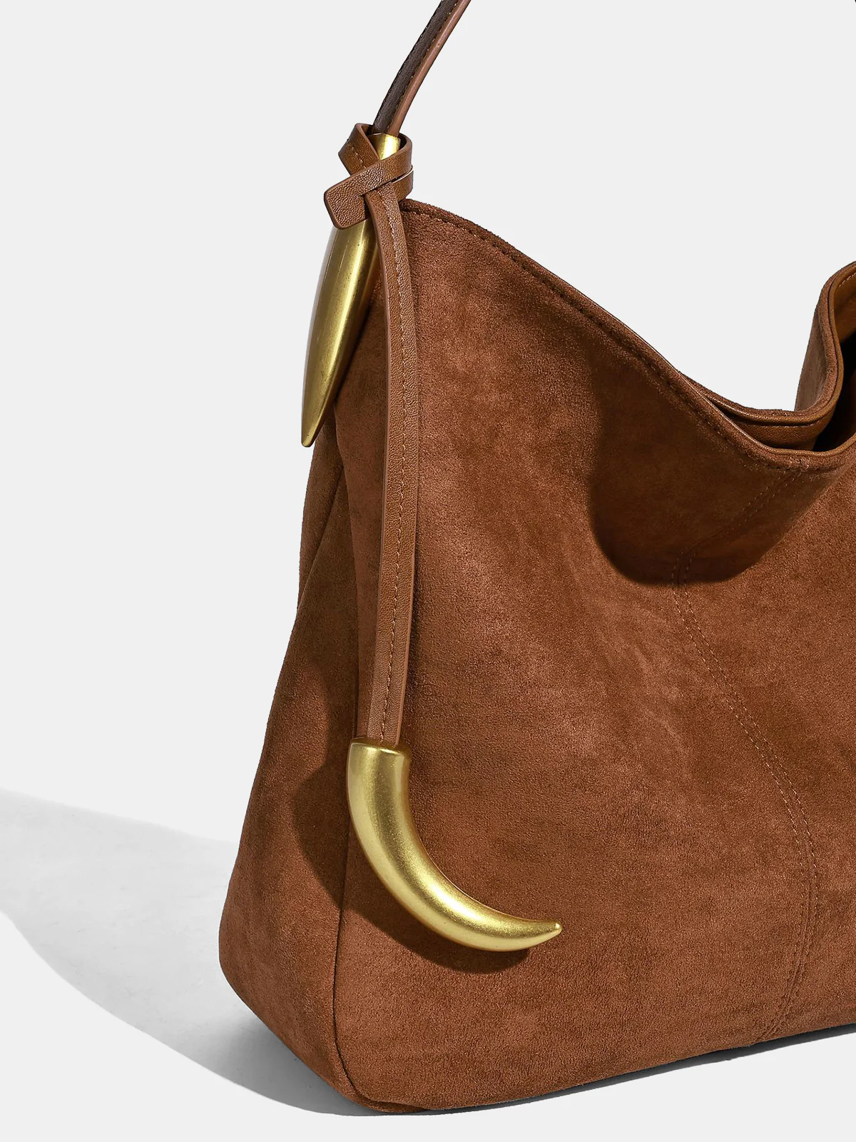 Metal Accent Faux Suede Hobo Bag - Image 3