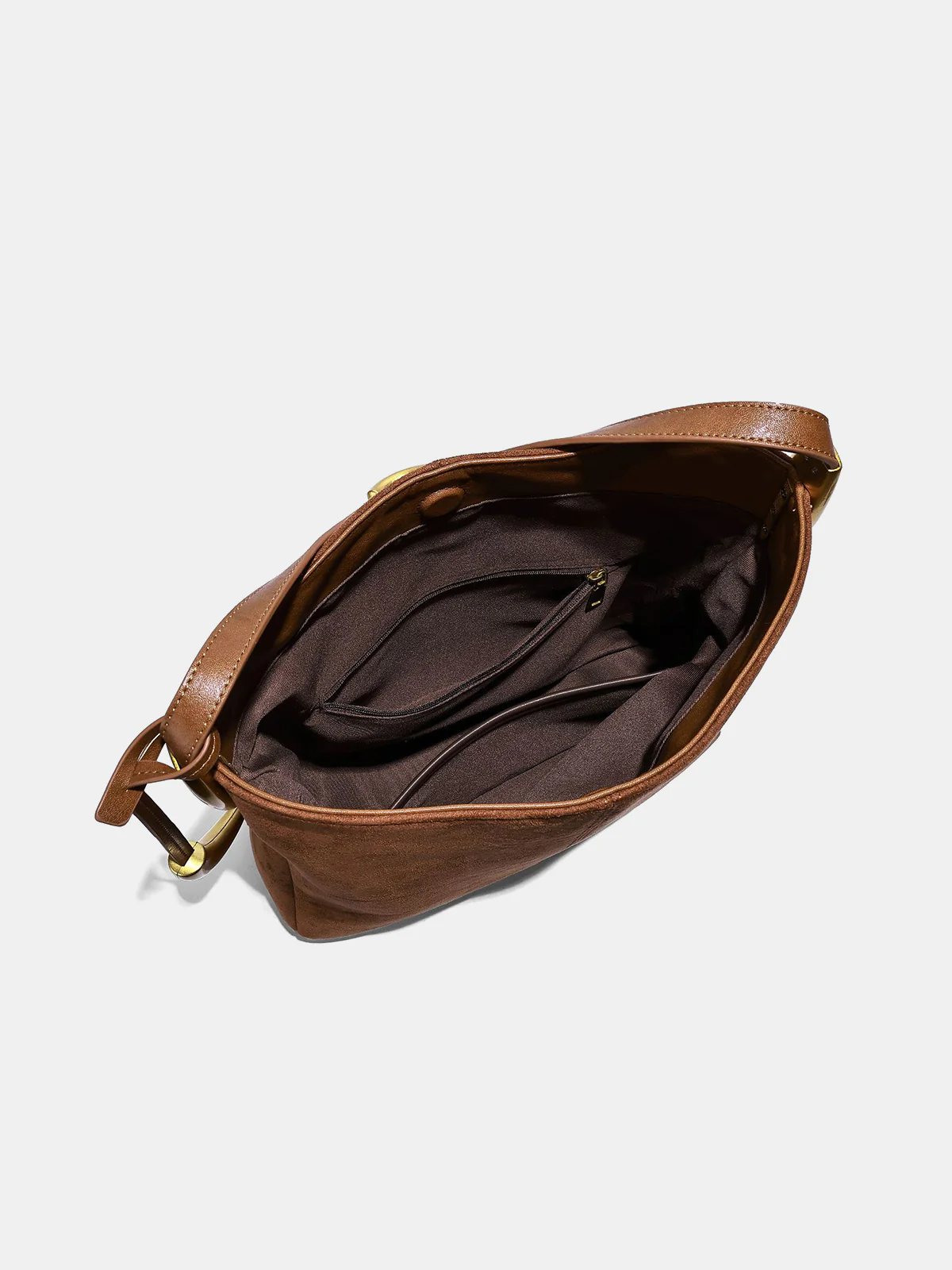 Metal Accent Faux Suede Hobo Bag - Image 4