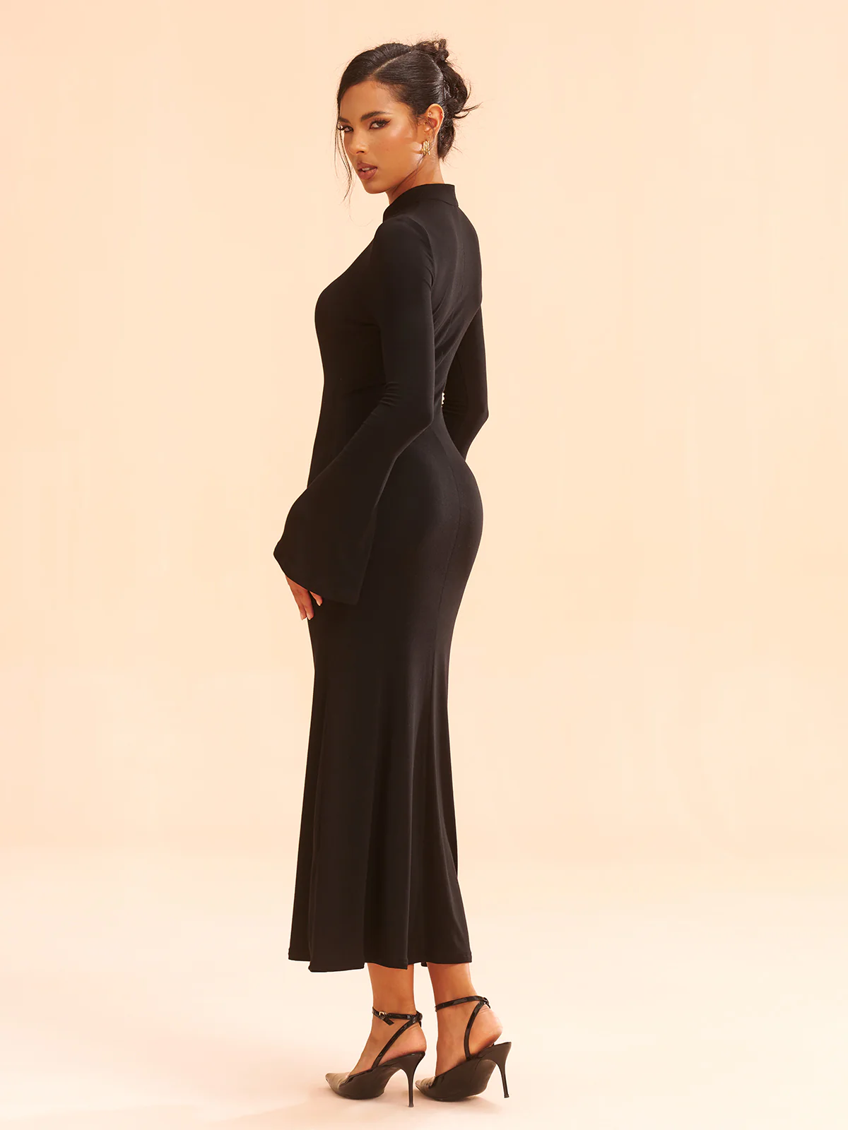Metal Bow Detail Stand Collar Maxi Dress - Image 6