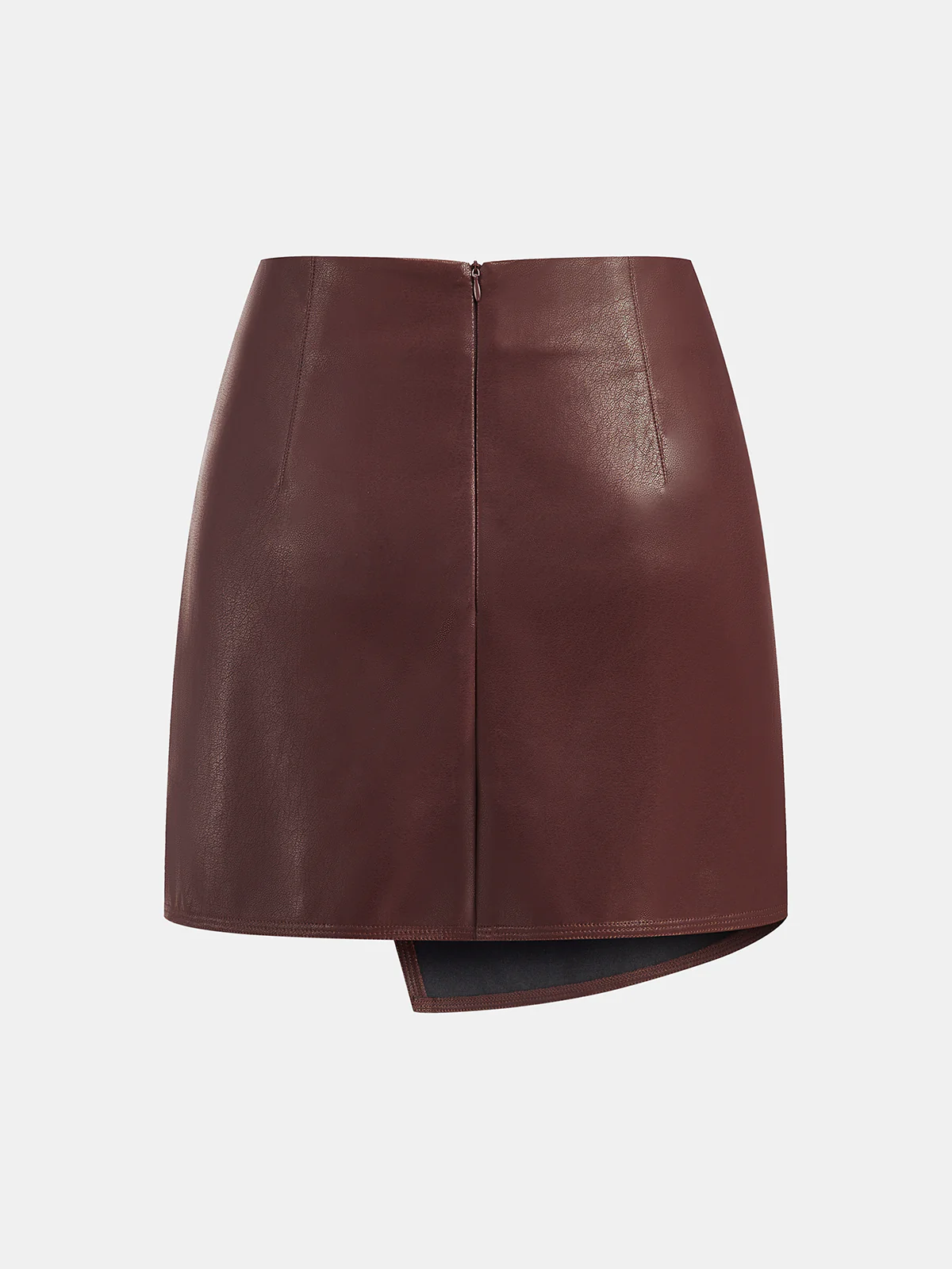 Metal Buckle Asymmetric Faux Leather Mini Skirt - Image 2