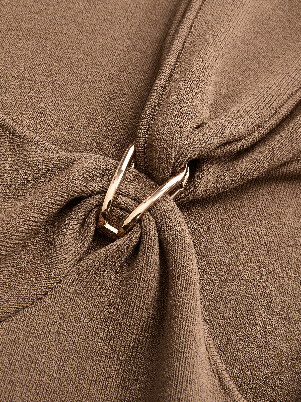 Metal Buckle Asymmetric Neckline Knit Top - Image 5
