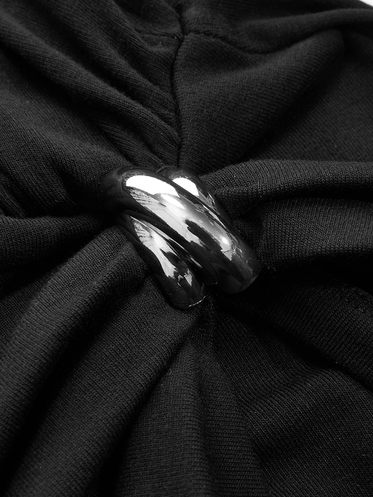 Metal Buckle Batwing Sleeve Ruched Mini Dress - Image 5