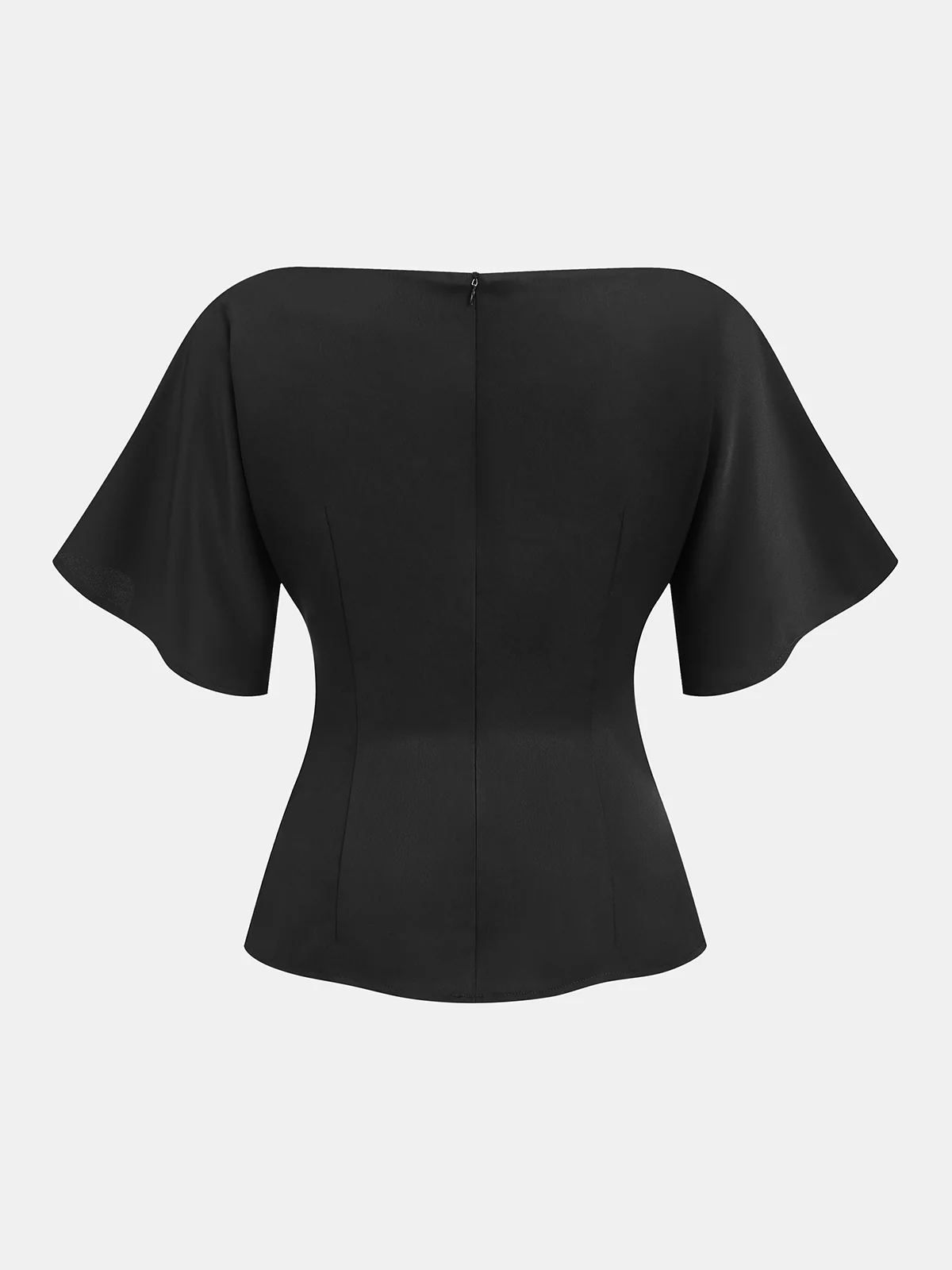 Metal Buckle Boat Neck Cinched Waist Blouse - Image 2