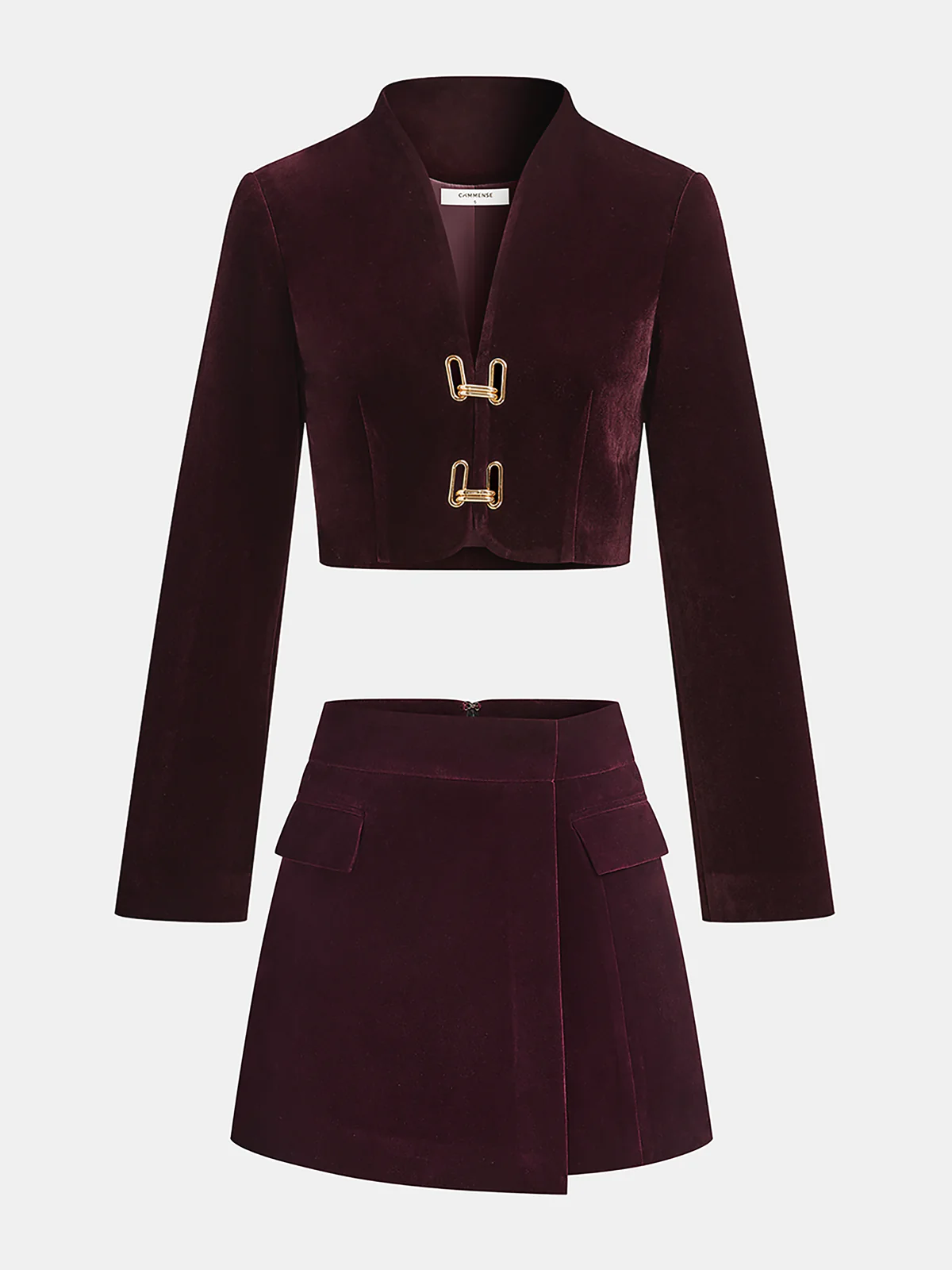 Metal Buckle Corduroy Jacket & Mini Skirt Set
