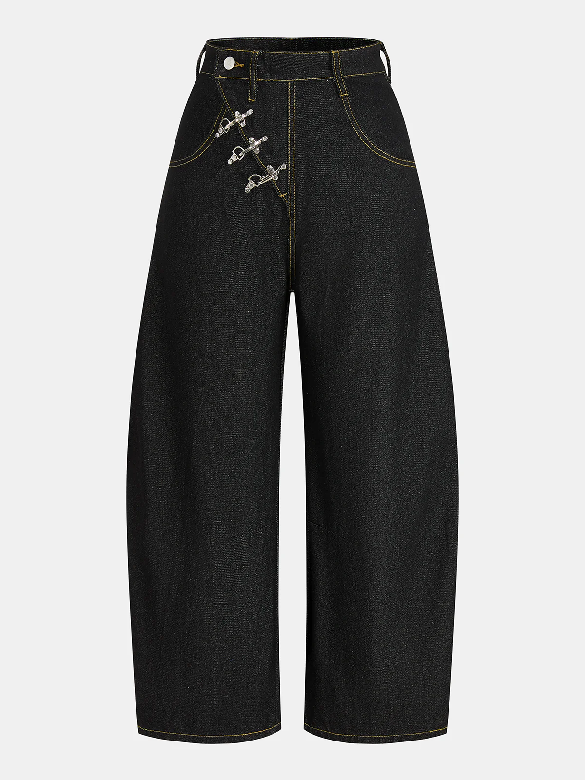 Metal Buckle Curved Leg Jeans