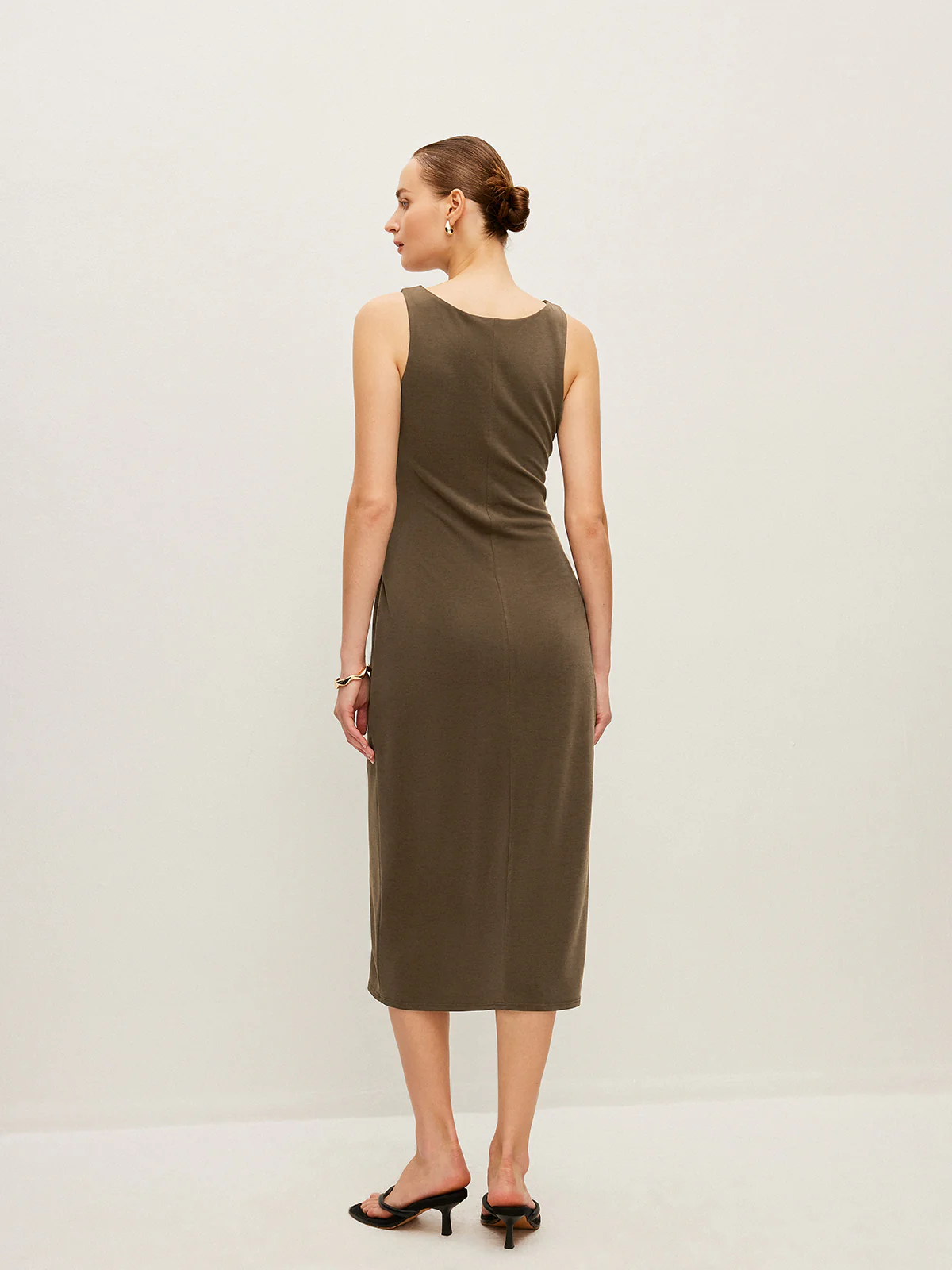 Metal Buckle Detail Shirred Waist Sleeveless Dress - Image 5