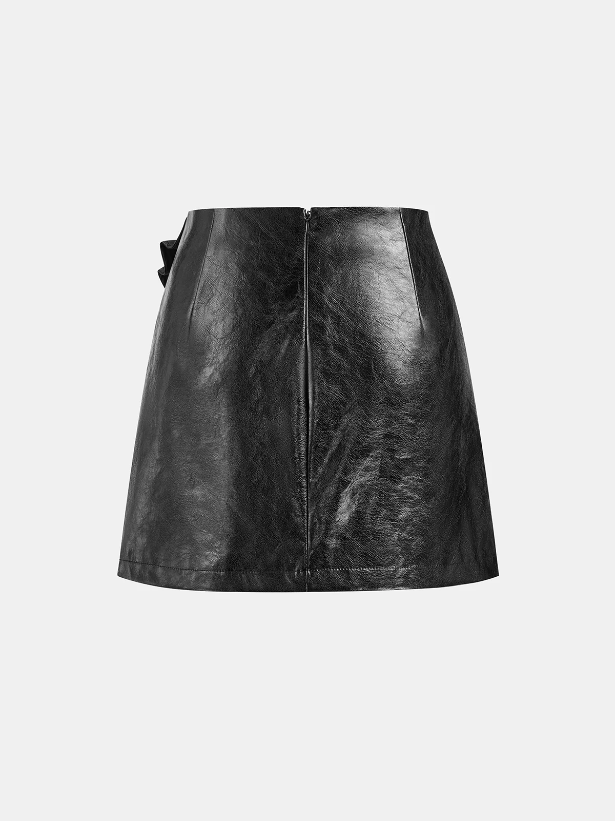 Metal Buckle Faux Leather Asymmetric Mini Skirt - Image 2