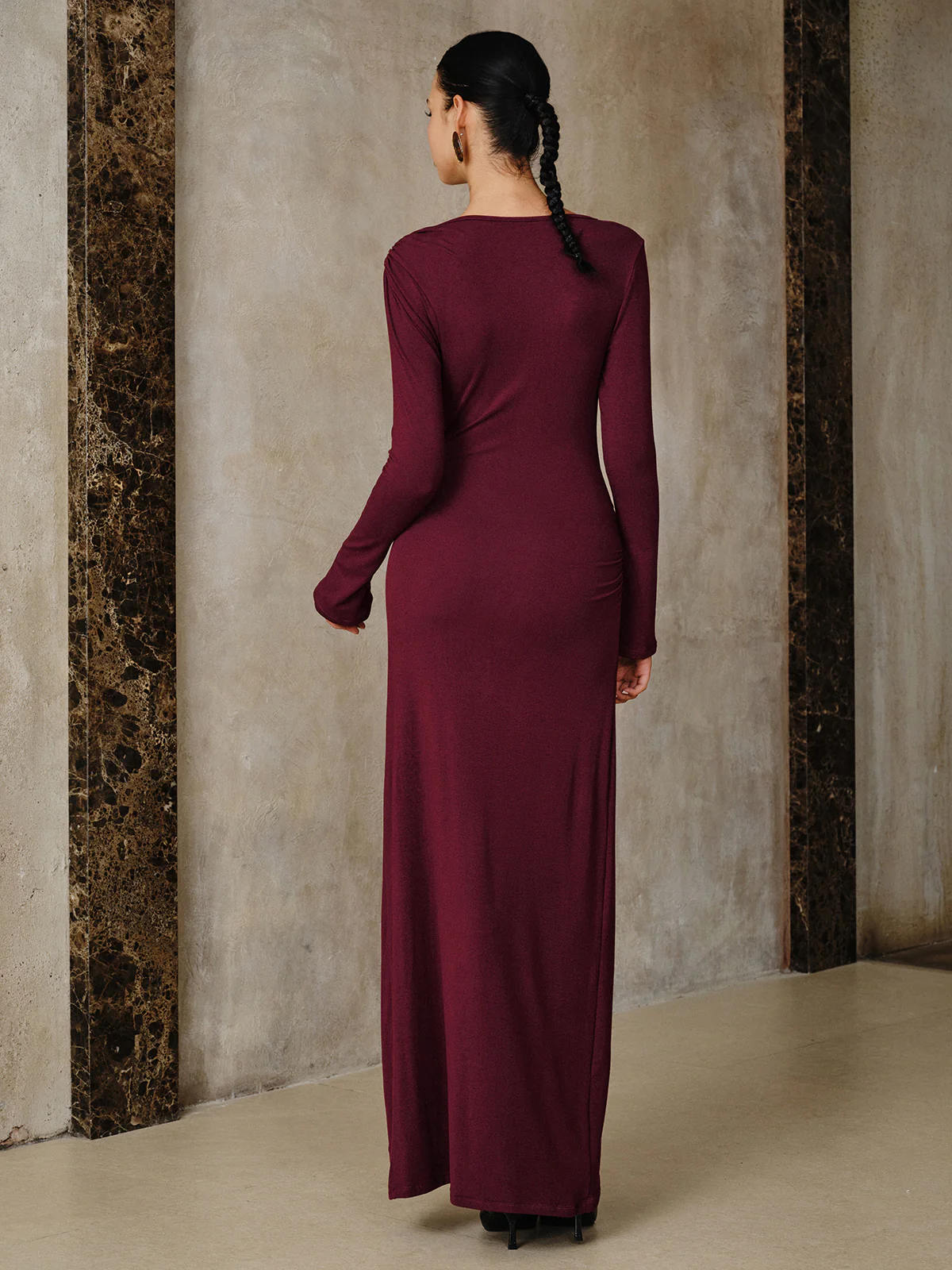 Metal Buckle Long Sleeve Ruched Maxi Dress - Image 6