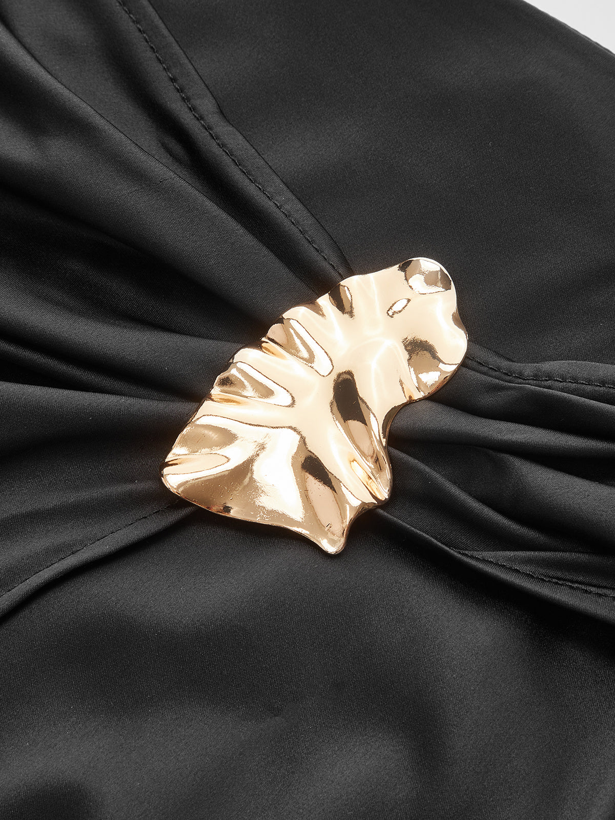 Metal Buckle Satin Slit Midi Skirt - Image 3