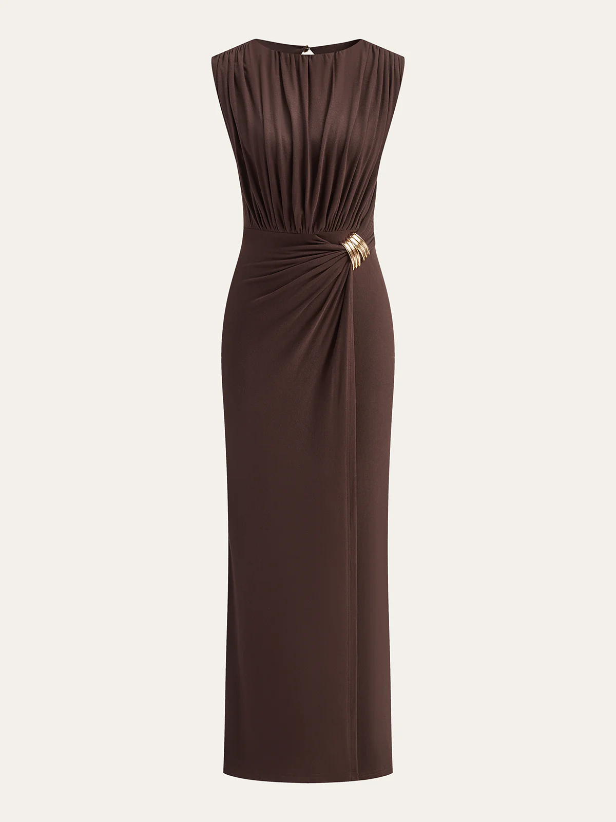 Metal Buckle Sleeveless Ruched Maxi Dress - Image 6