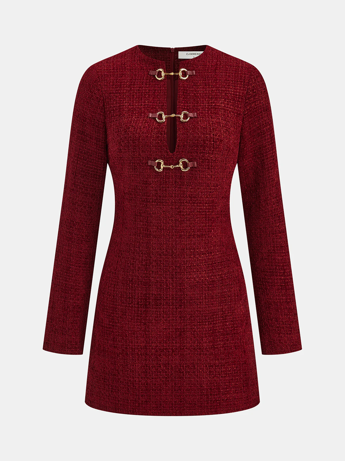 Metal Buckle Tweed Mini Dress - Image 3