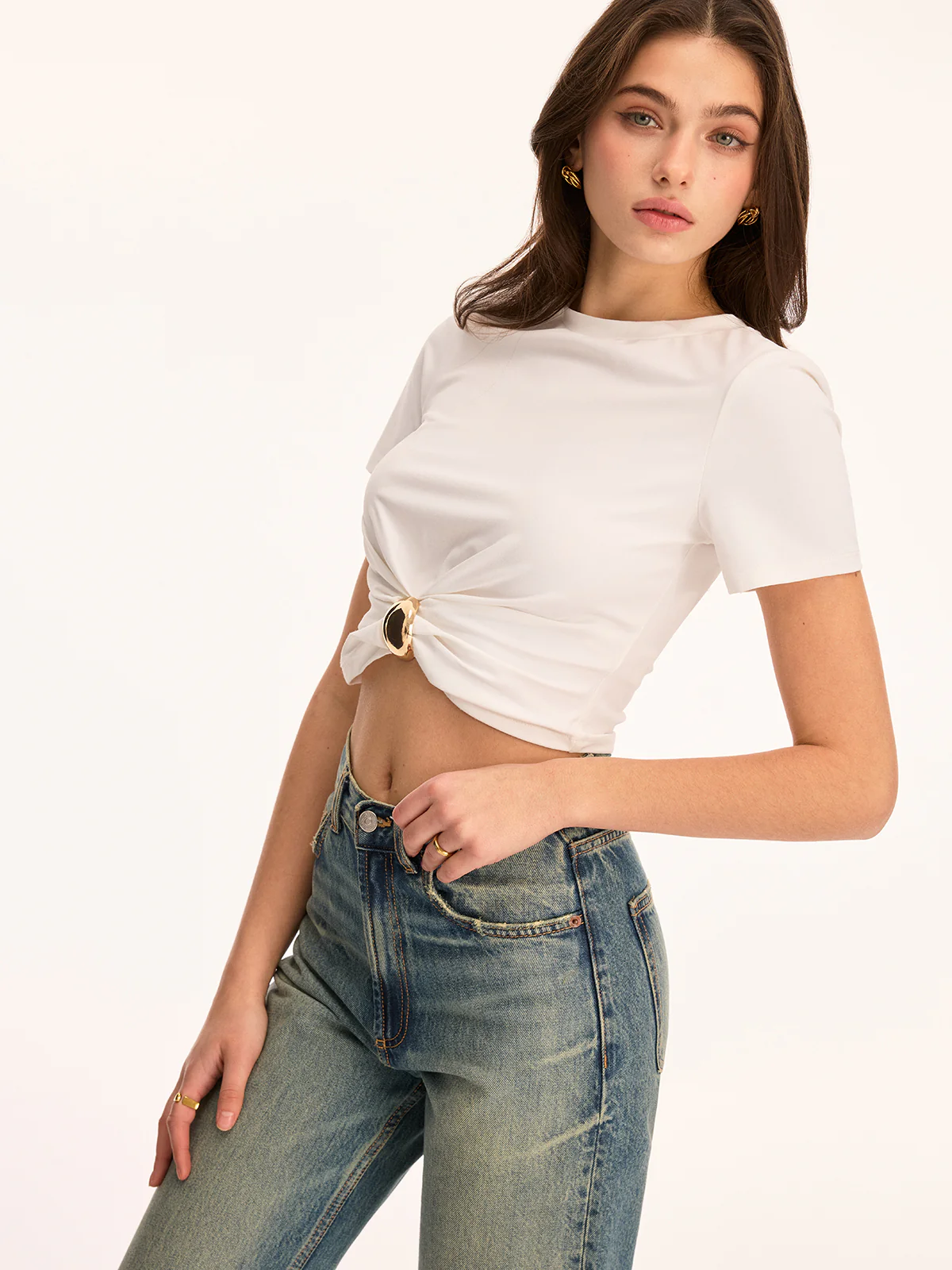 Metal Buckle Twist Front Crop Top - Image 3