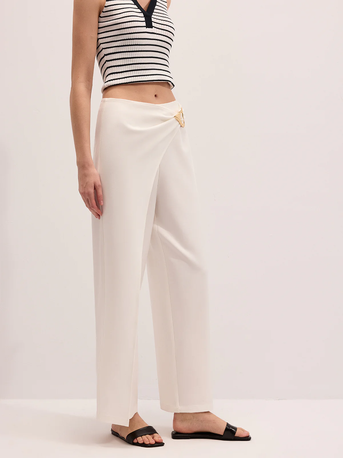Metal Buckle Wrap Wide Leg Pants - Image 5