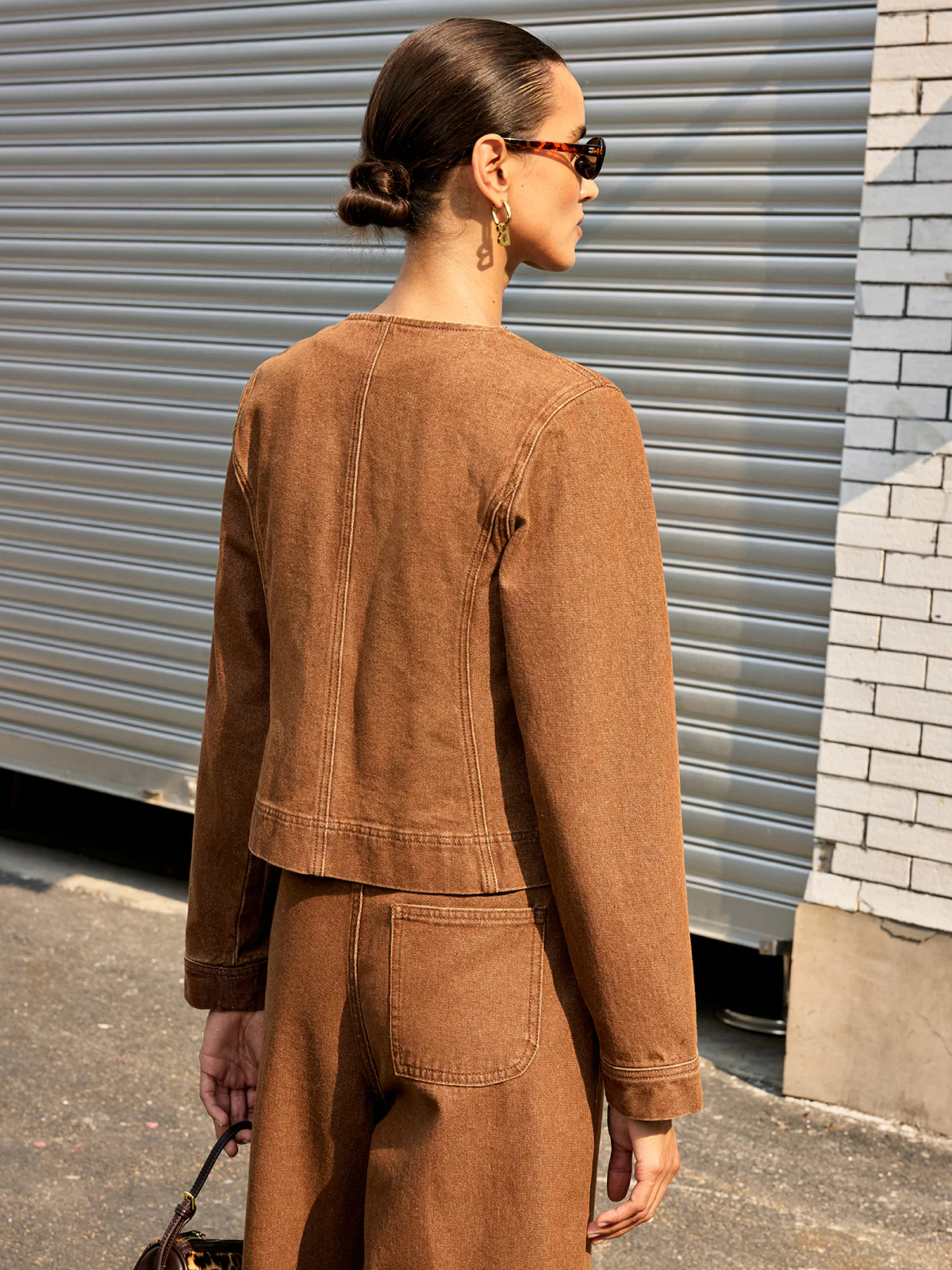 Metal Button Asymmetric Denim Jacket - Image 6