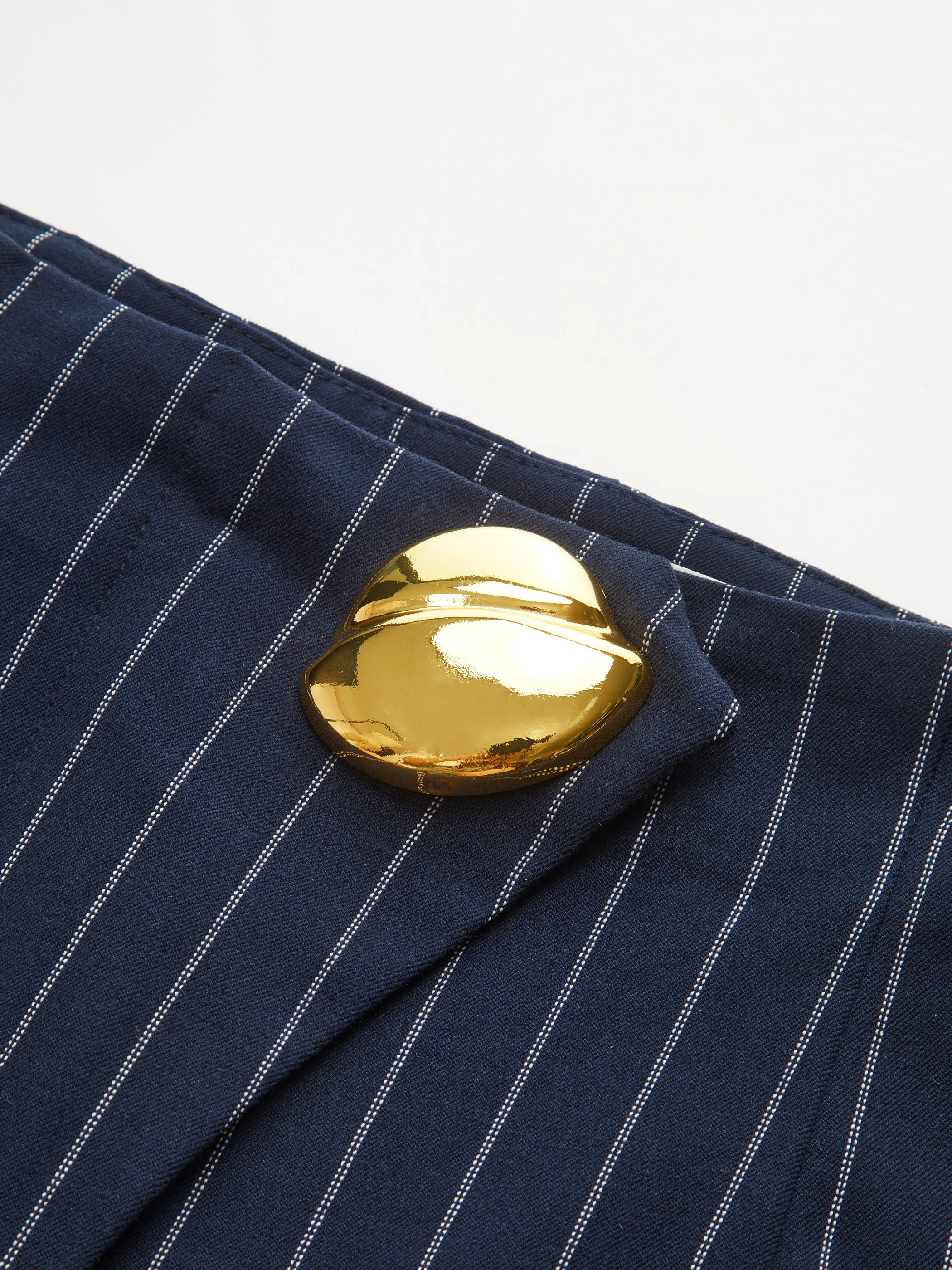 Metal Button Asymmetric Placket Pinstripe Wide-Leg Pants - Image 2