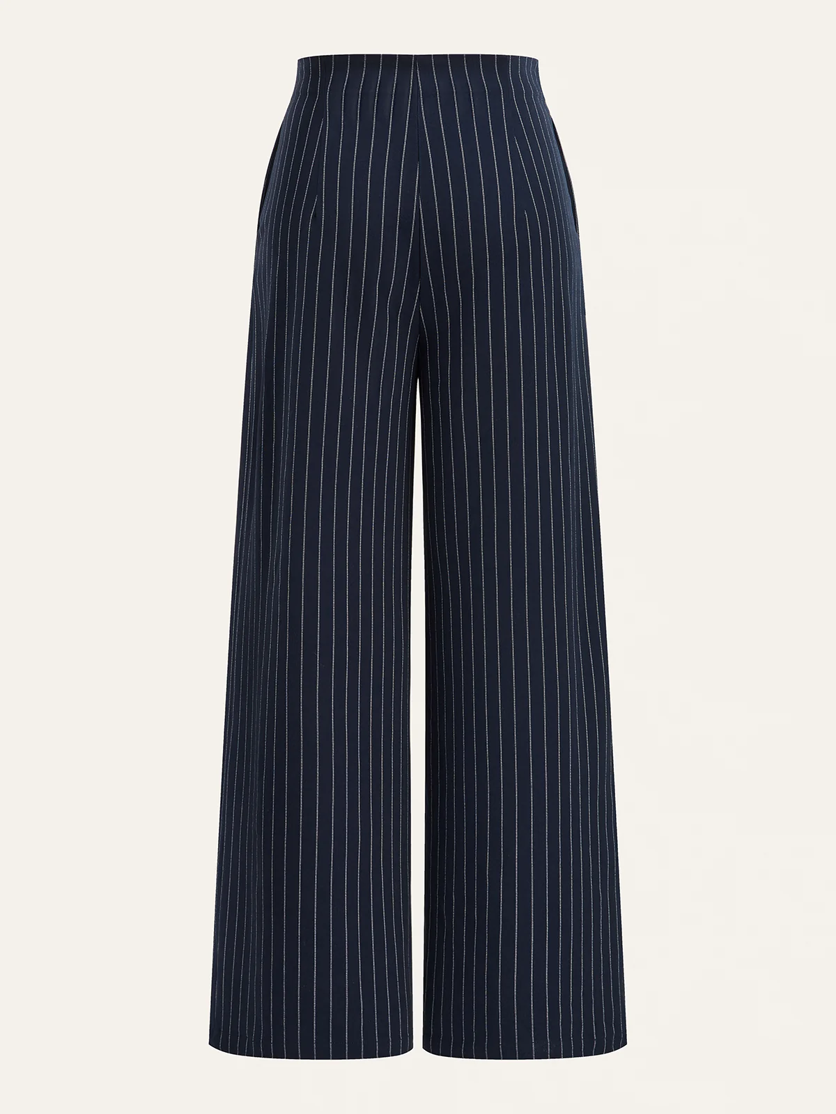 Metal Button Asymmetric Placket Pinstripe Wide-Leg Pants - Image 3