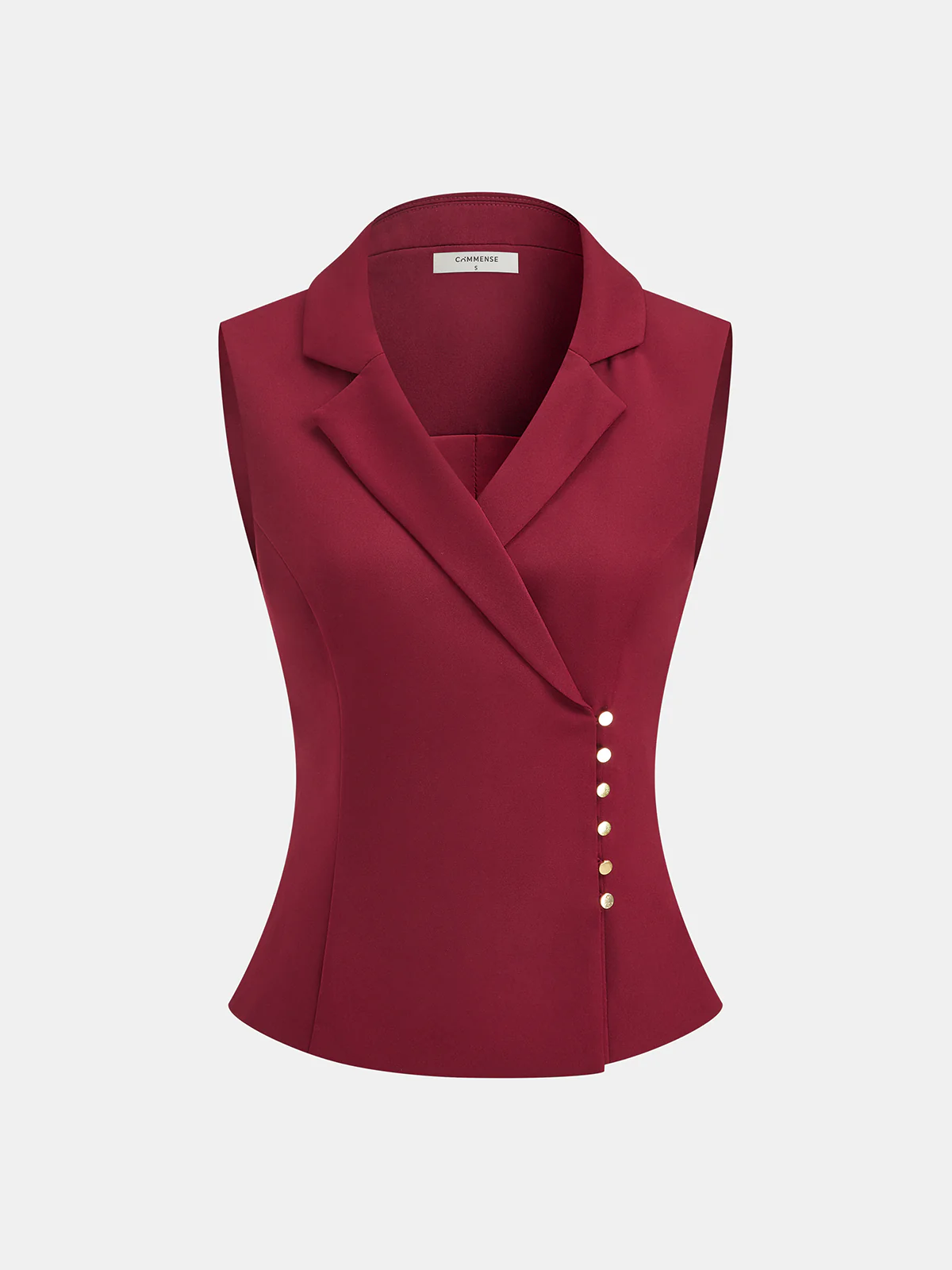 Metal Button Asymmetric Sleeveless Blazer Vest