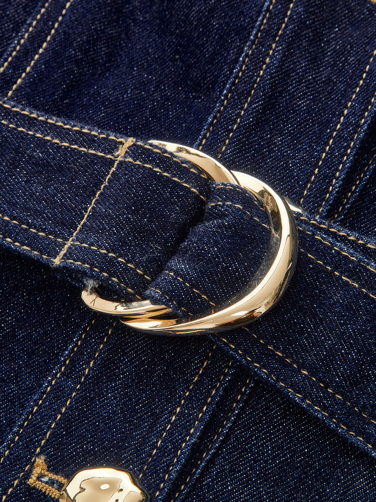 Metal Button Belted Denim Flare Mini Dress - Image 5